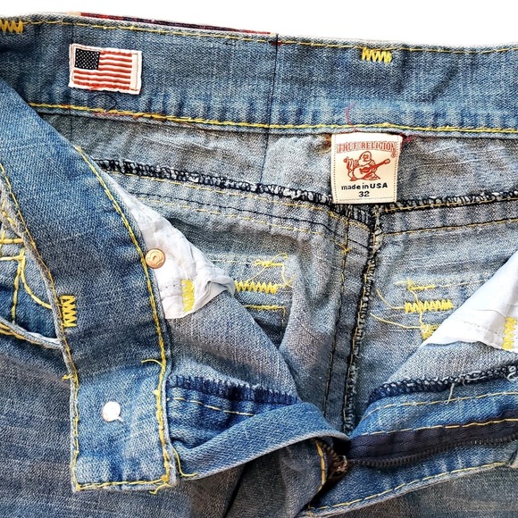 True Religion Billy Super T 32x33 (30x32) Distressed Straight Leg Blue Jeans - Picture 4 of 10